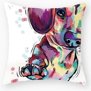 Daschund Dog 18" Decorative Vibrant Watercolor Design Throw Pillow Cover Case